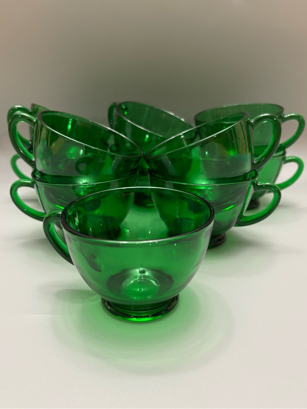 Vintage Anchor Hocking Forest Green Glass Punch Cups Set of 11 MCM 1950s